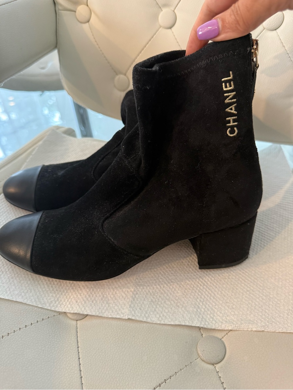 Inspired Black Suede Cap-Toe Ankle Boots size 41